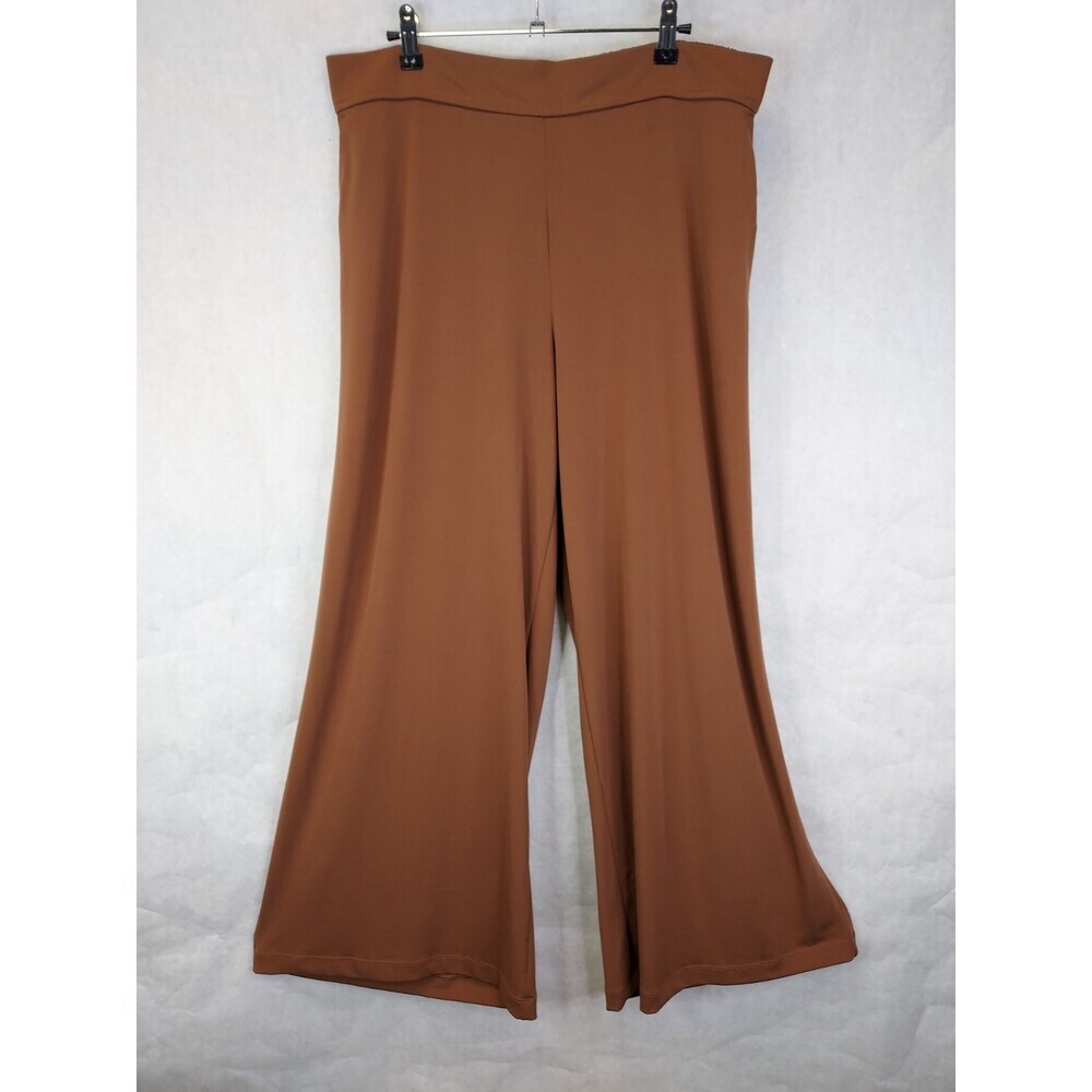 Three Dots Wide Leg Pull On Pants Women's XL Brown Terry Stretch Palazzo Flowy